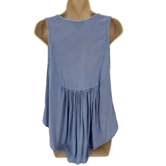 Just Cruisin Womens Blue Boho Embroidered Sleeveless Rayon Top Free Size - Picture 4 of 9